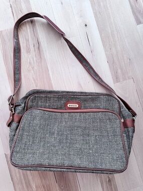 Retro Samsonite Gray and Brown Men's tweed Messenger Crossbody Bag